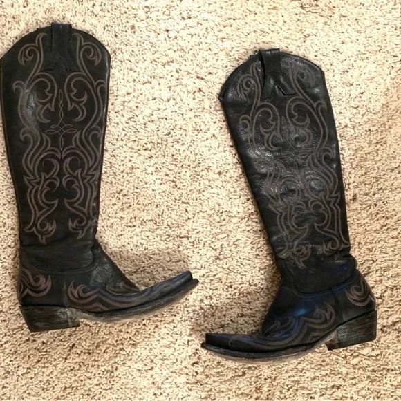 Old Gringo Black Myra Cowboy Boots with stitching. Sz 6.5, side zip. 18” shaft - Picture 3 of 4